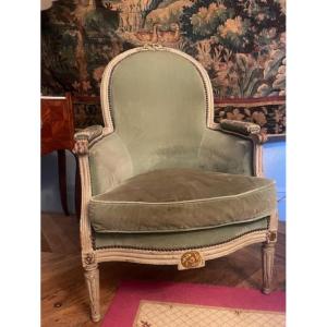 Large et grande bergère 18 ème  en bois laqué d'époque Louis XVI