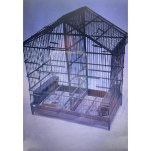 Cage à oiseaux en bois et métal des années 1900