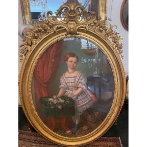 Très important pastel vers 1850 représentant une jeune fille de l'aristocratie.