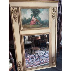 Trumeau de style Louis XVI à décor d'une scène galante