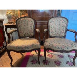 Pair Of Louis XV-style Armchairs Stamped