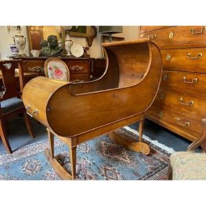 Restored Vintage Cradle Made Of Fruitwood