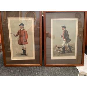 Paire de lithographies représentant deux veneurs