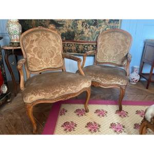 Pair Of 18th-century Armchairs With Flat Backs From The Louis XV Period