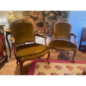 Pair Of 18th-century Armchairs With Flat Backs From The Louis XV Period
