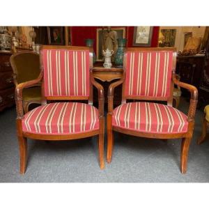 Paire de fauteuils d'époque Empire en acajou blond