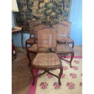 Suite de cinq chaises en bois naturel 18 ème d'époque Louis XV
