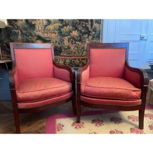Paire de bergères en acajou d'époque Empire