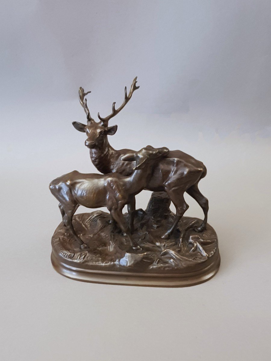 Animal Bronze, Stag And Doe, Alfred Dubucand, Hunting, Hunting