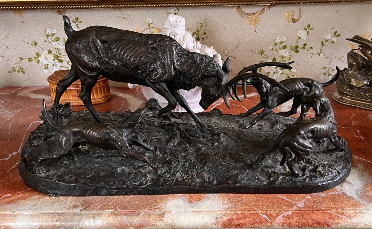 Albert Laplanche, Animal Bronze, Deer, Hunting, Hunting