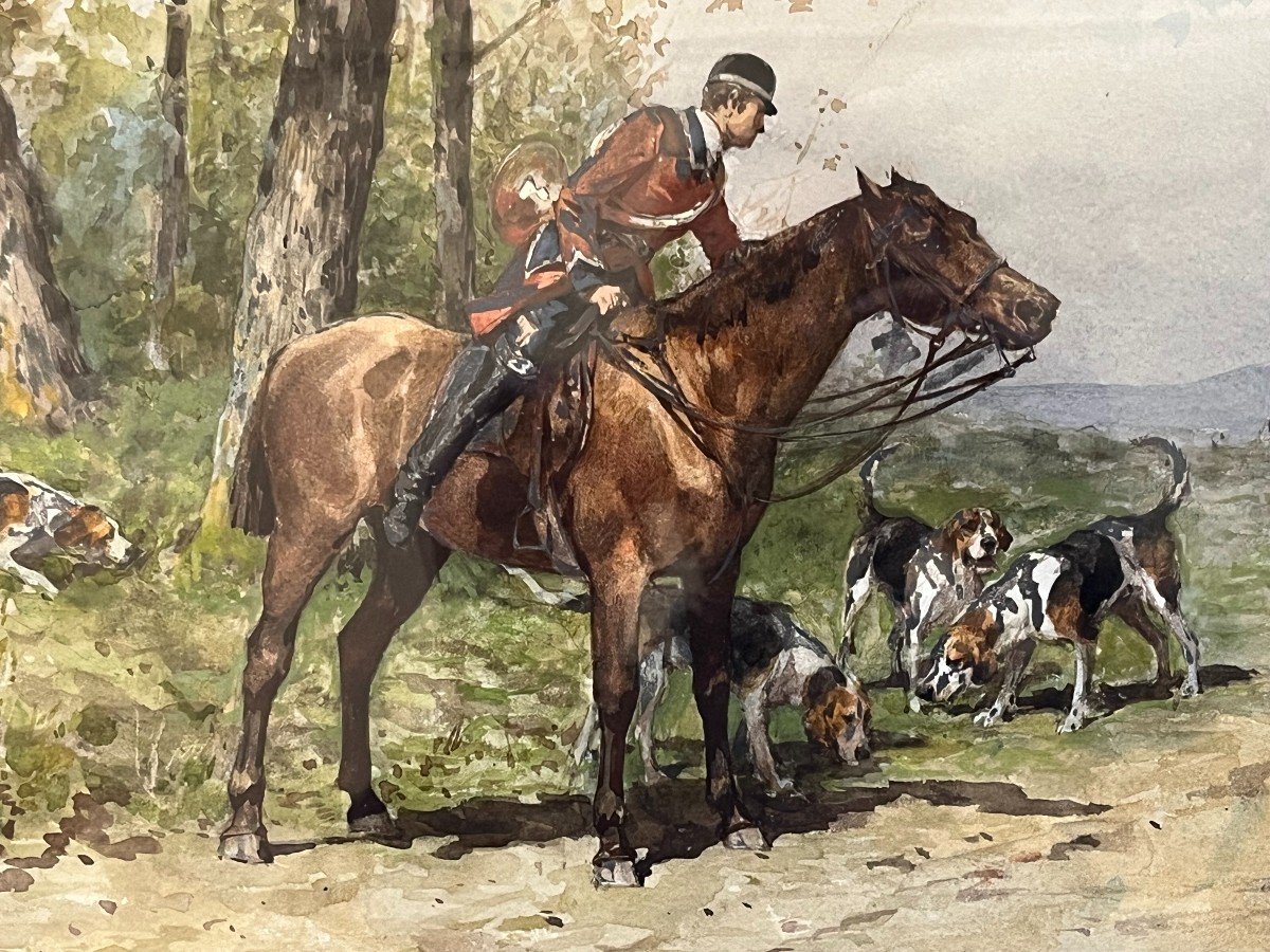 Charles Olivier De Penne, Scène De Vénerie,chasse, Chevaux Et Chiens Courant-photo-3