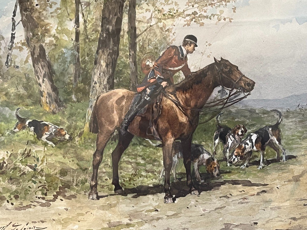 Charles Olivier De Penne, Scène De Vénerie,chasse, Chevaux Et Chiens Courant-photo-4