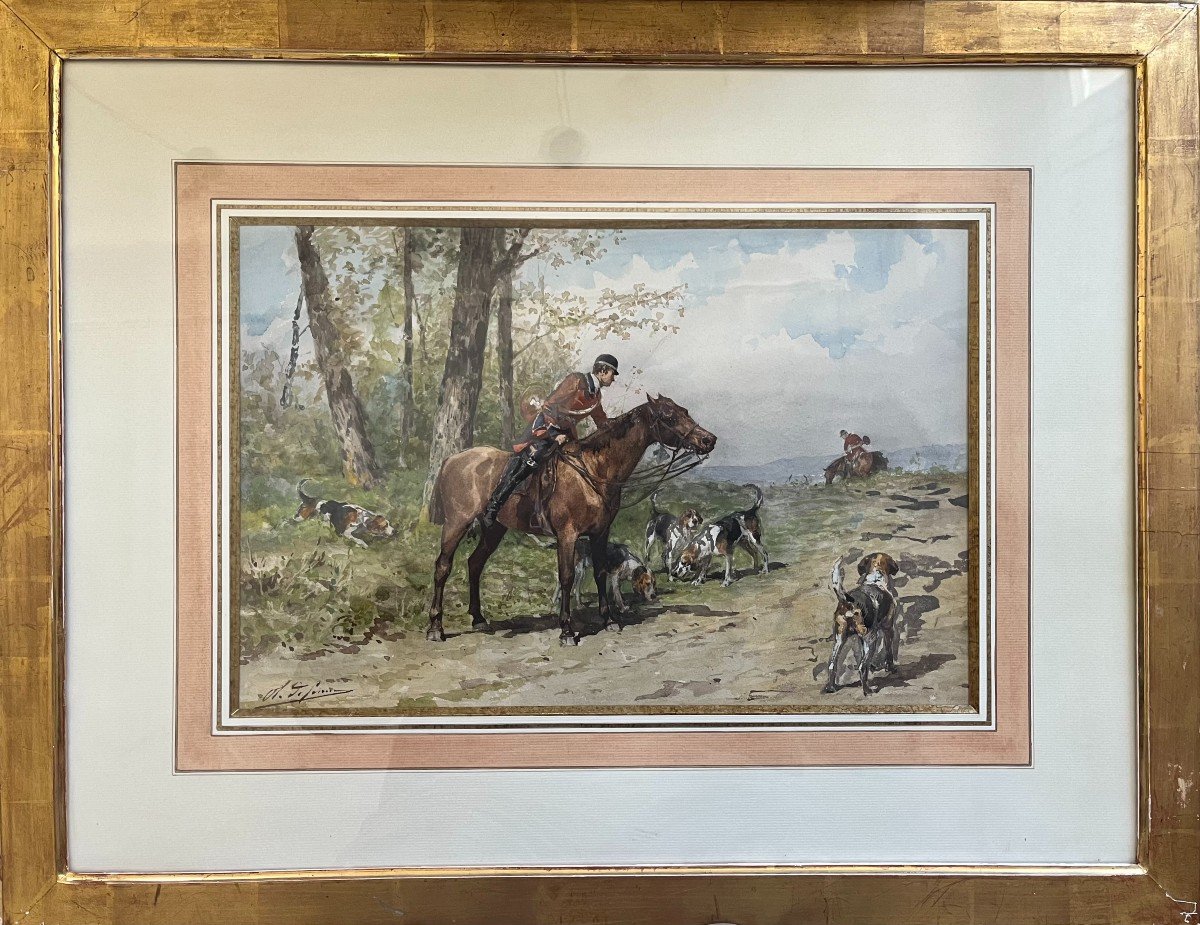 Charles Olivier De Penne, Scène De Vénerie,chasse, Chevaux Et Chiens Courant