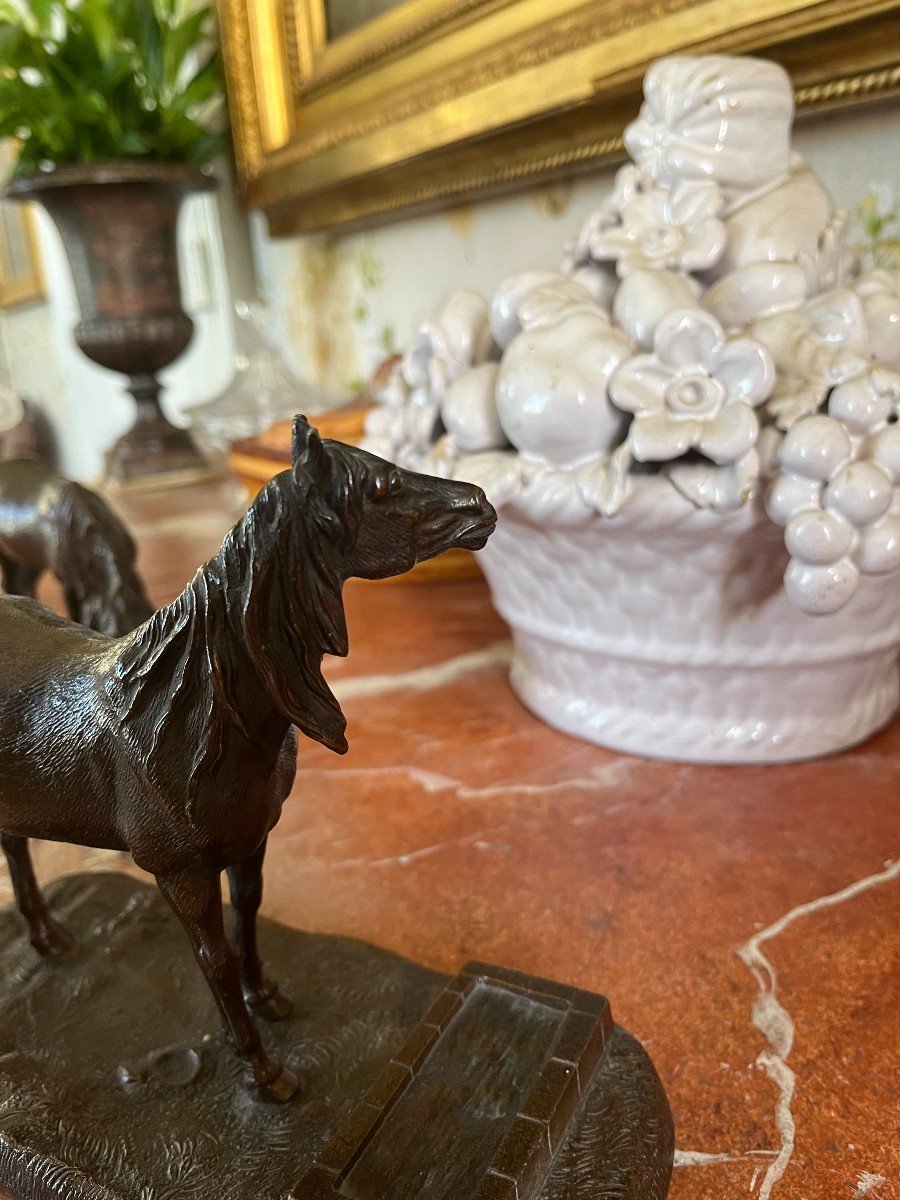 Ecole Du XIX ° Siècle , Paire De Sculpture De Chevaux Au Baquet, Bronze, Fratin-photo-3