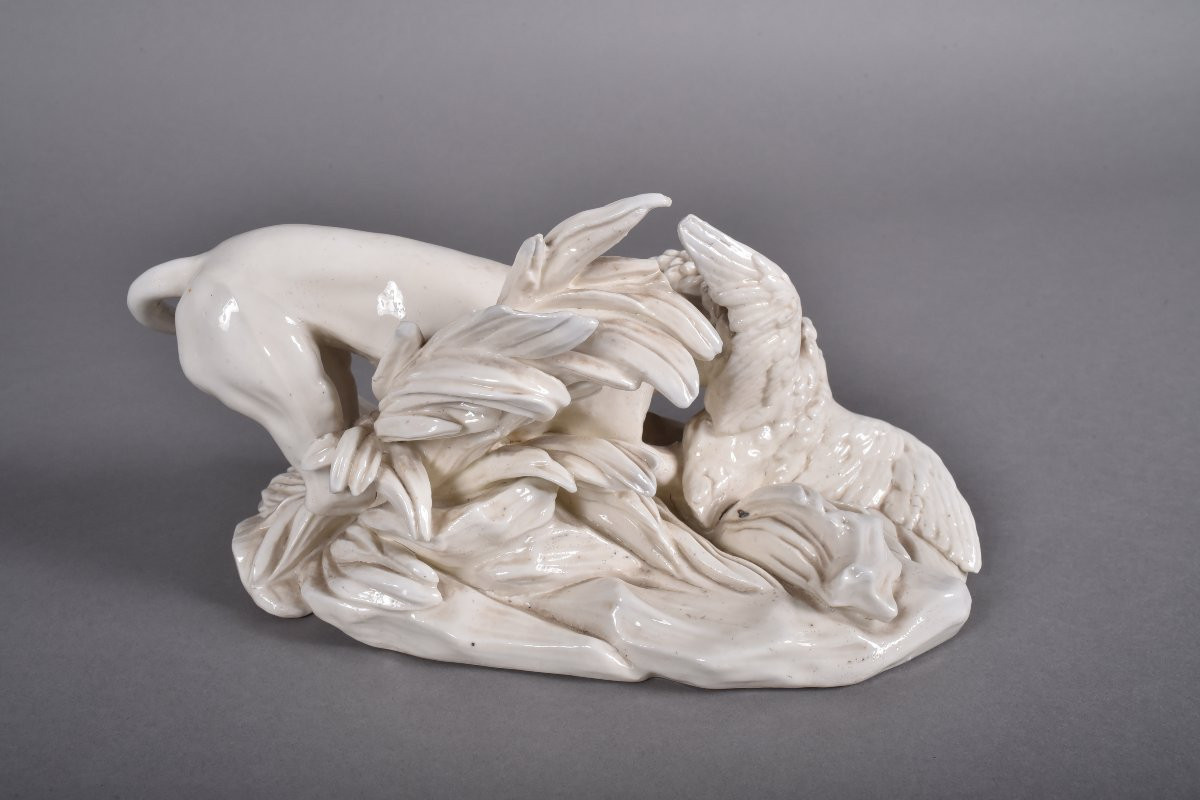 Jean Baptiste Oudry, chien Barbet chassant des Canards, faience-photo-2