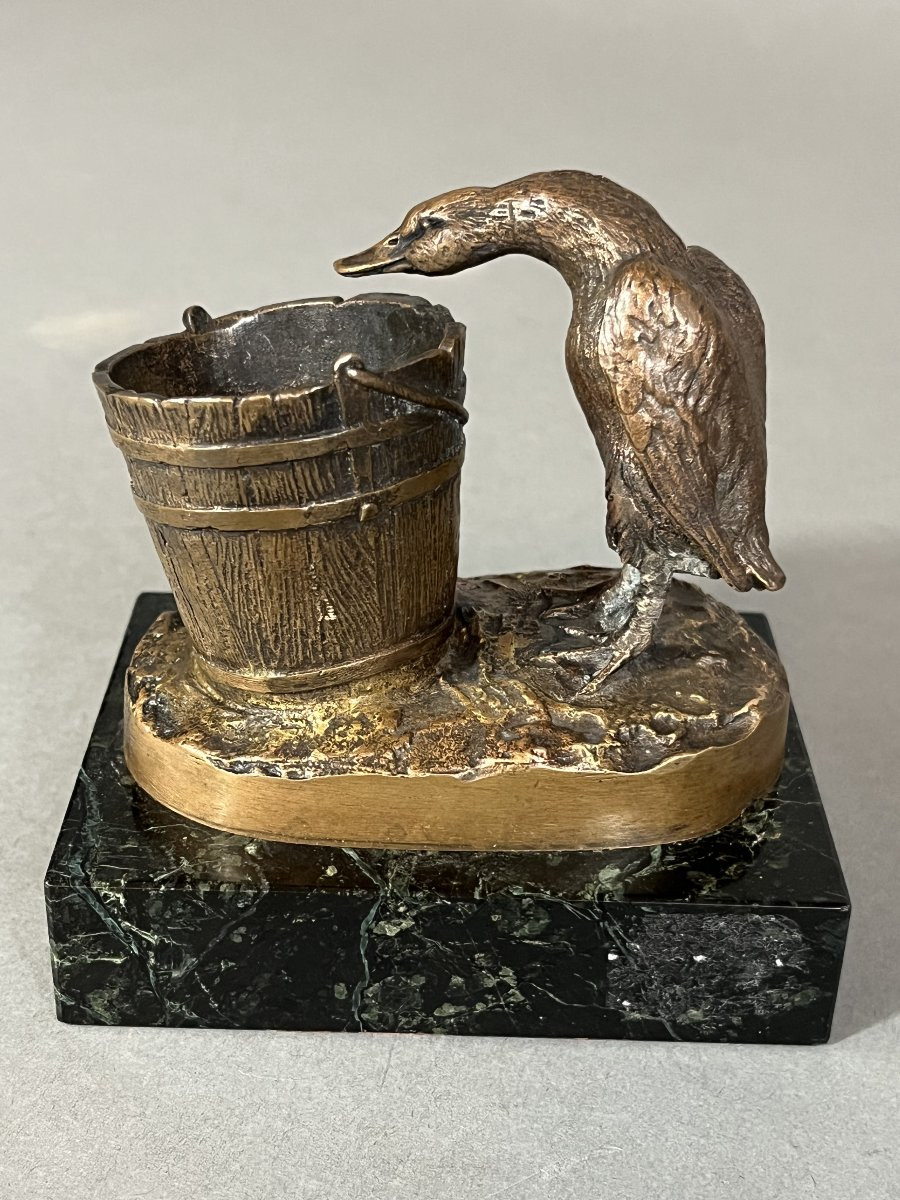 Bronze Animal Sculpture, Goose In A Tub, Isidore Bonheur-photo-2