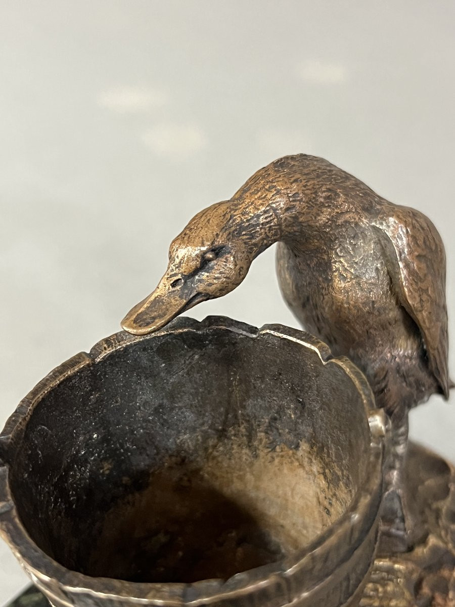 Bronze Animal Sculpture, Goose In A Tub, Isidore Bonheur-photo-3