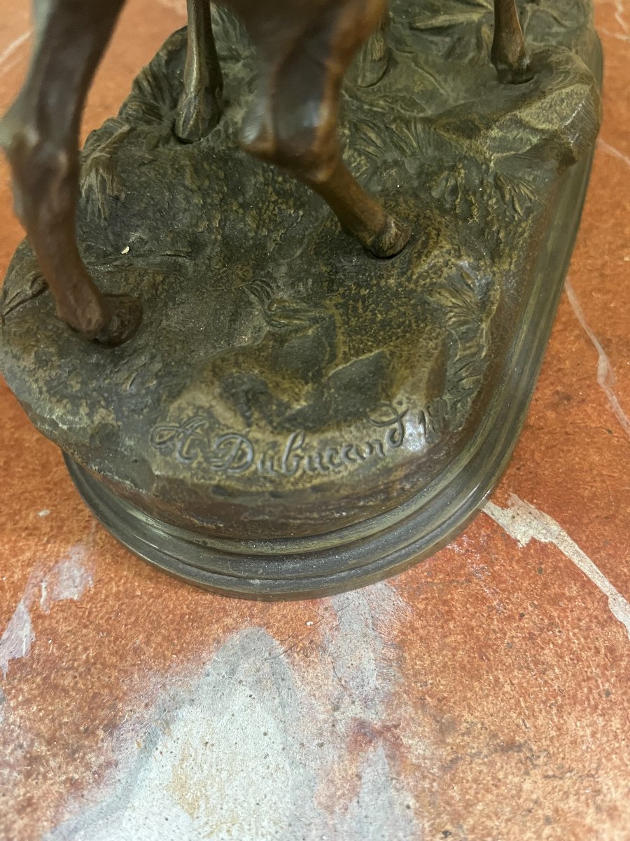 Alfred Dubucand, Animal Bronze Sculptures, Stag And Doe-photo-3