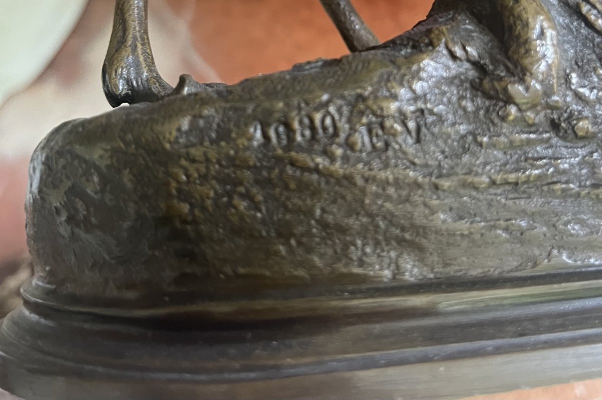 Alfred Dubucand, Animal Bronze Sculptures, Stag And Doe-photo-4