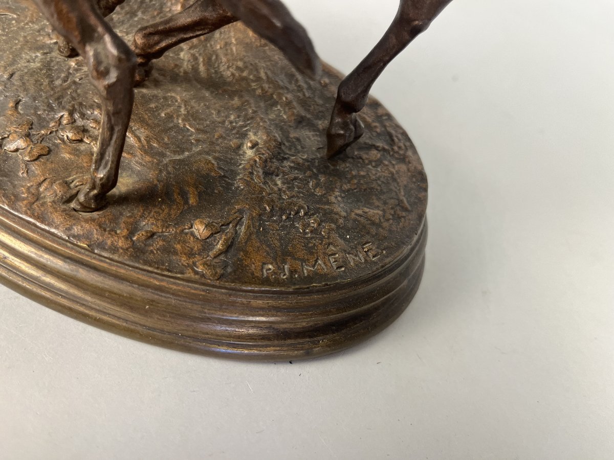 Animal Bronze Sculpture By Pierre Jules Mene, A Mare And Her Foal-photo-4