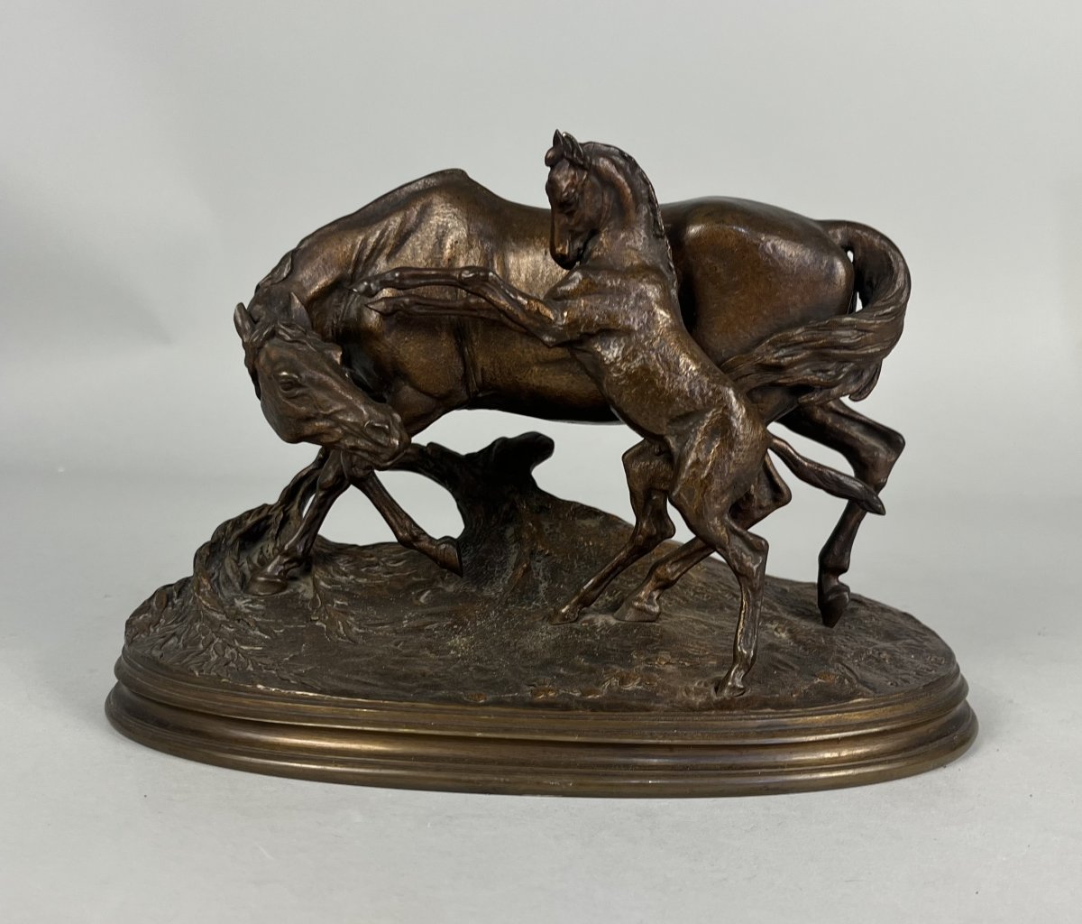 Animal Bronze Sculpture By Pierre Jules Mene, A Mare And Her Foal