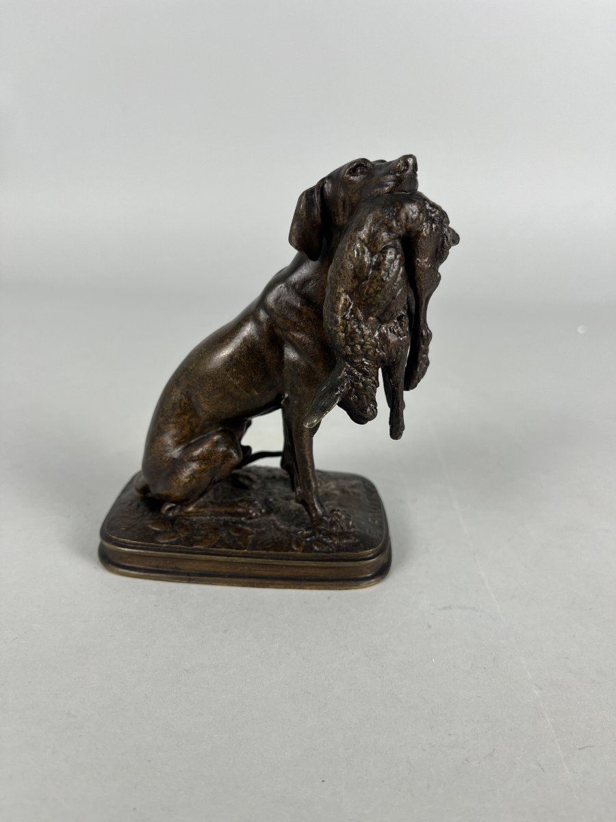 bronze animalier, Ferdinand Pautrot, braque au lièvre, chien de chasse-photo-2