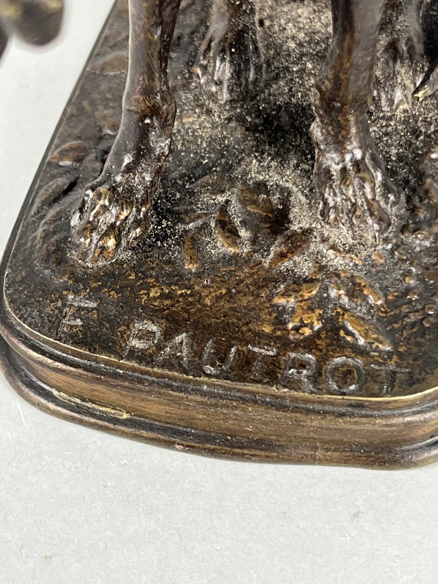 bronze animalier, Ferdinand Pautrot, braque au lièvre, chien de chasse-photo-3