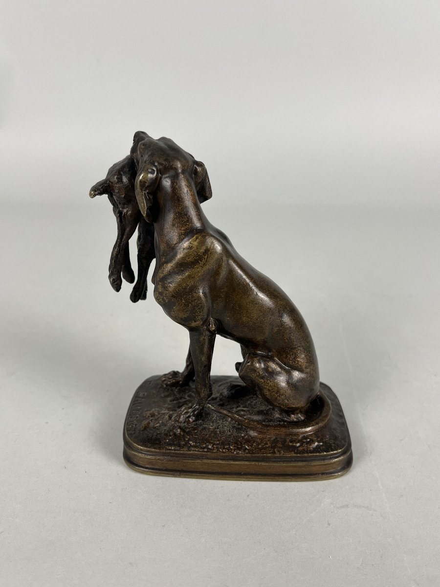bronze animalier, Ferdinand Pautrot, braque au lièvre, chien de chasse-photo-4