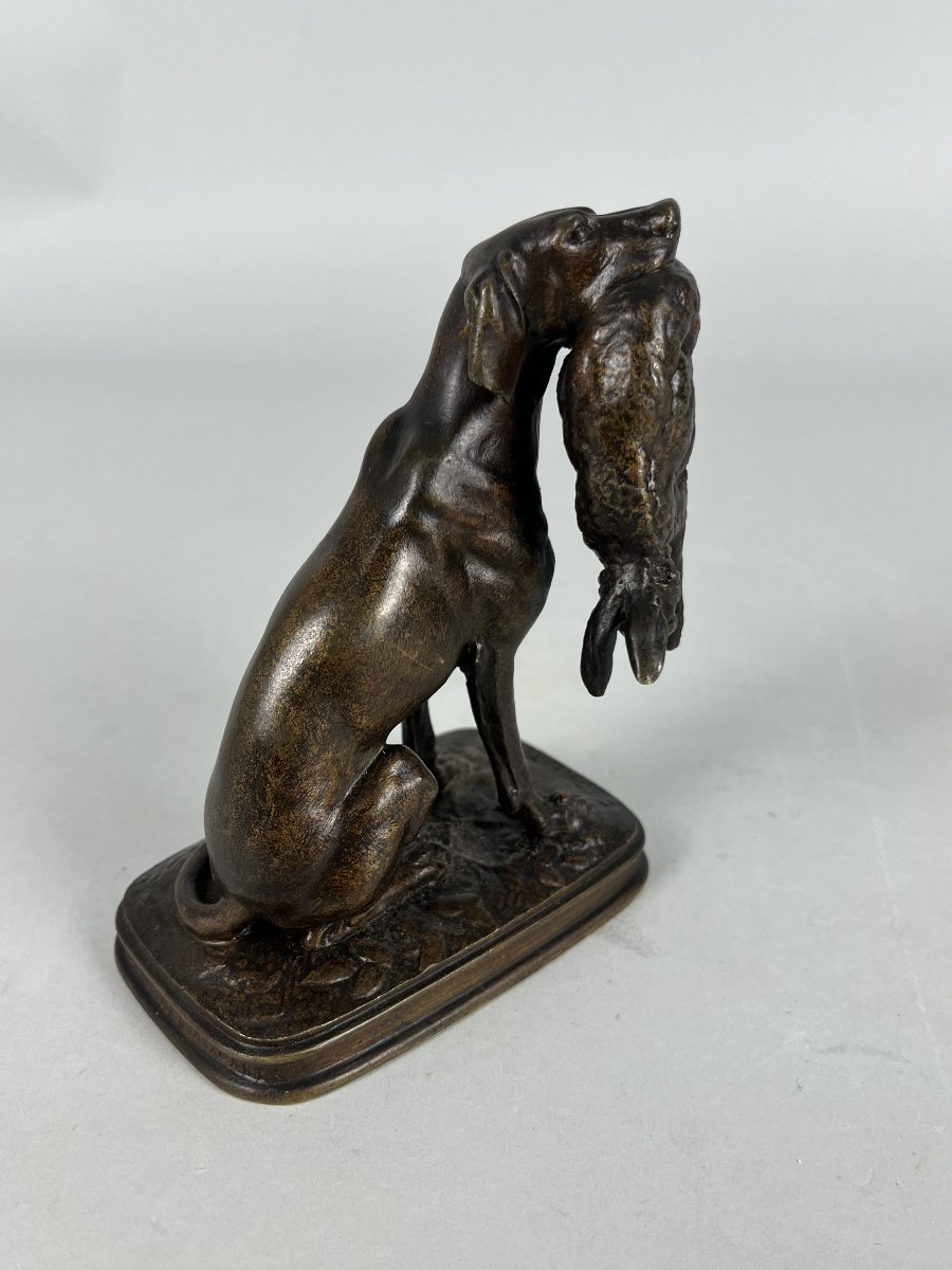 bronze animalier, Ferdinand Pautrot, braque au lièvre, chien de chasse-photo-2