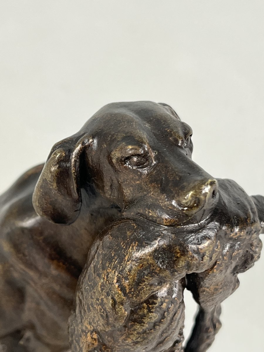 bronze animalier, Ferdinand Pautrot, braque au lièvre, chien de chasse