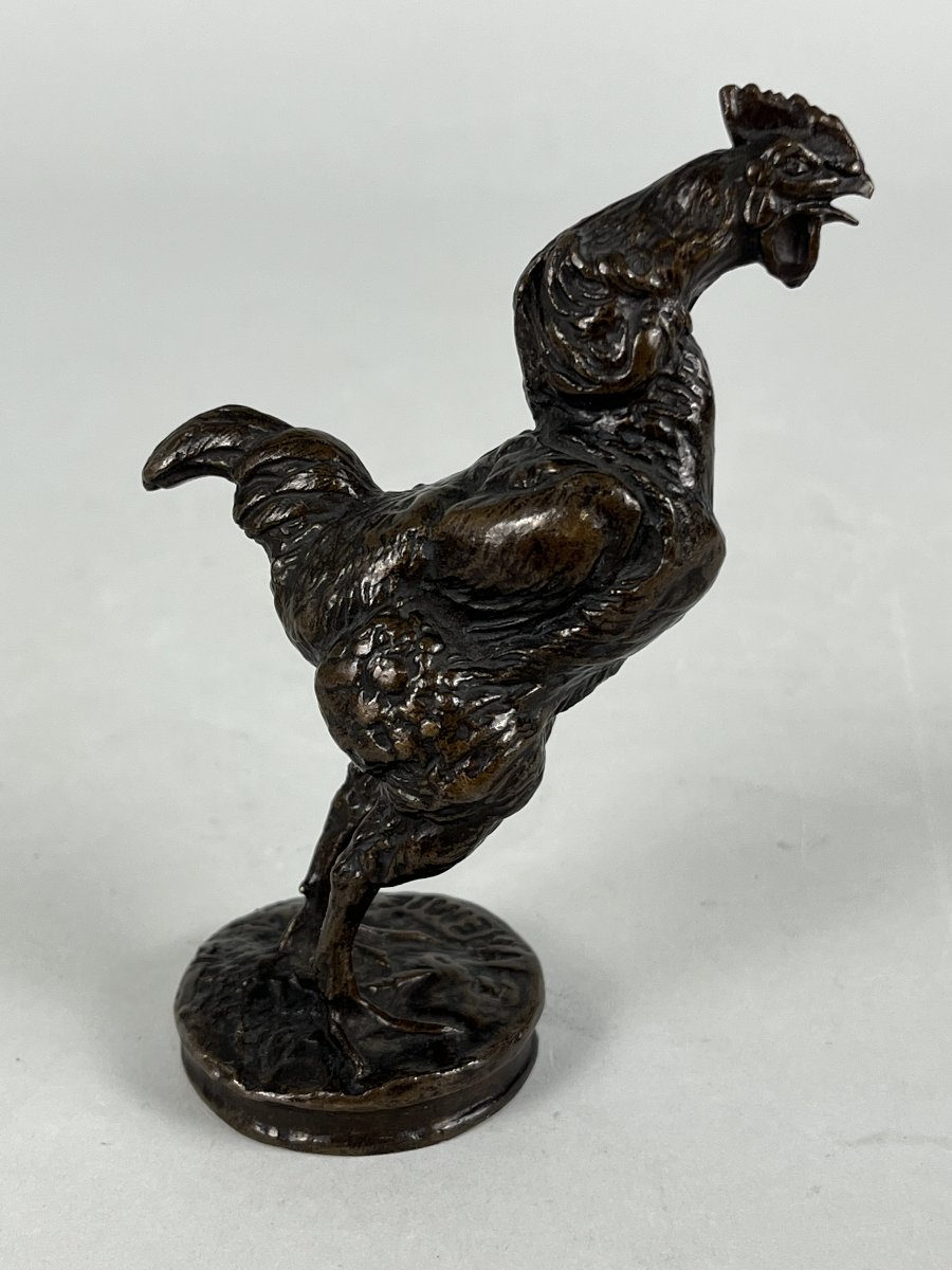 Emmanuel Fremiet, Animal Bronze Sculpture, Crowing Rooster-photo-4