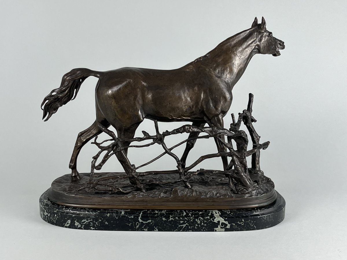 Pierre Jules Mène, Animal Bronze Sculpture, "djinn On Horseback At The Gate"-photo-1