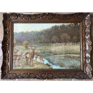 Paul Tavernier: Cerf et biches, chasse, Vénerie