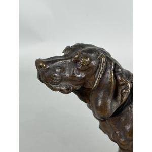 Jules Moignez, Animal Bronze Sculpture, Hunting Dog, Basset