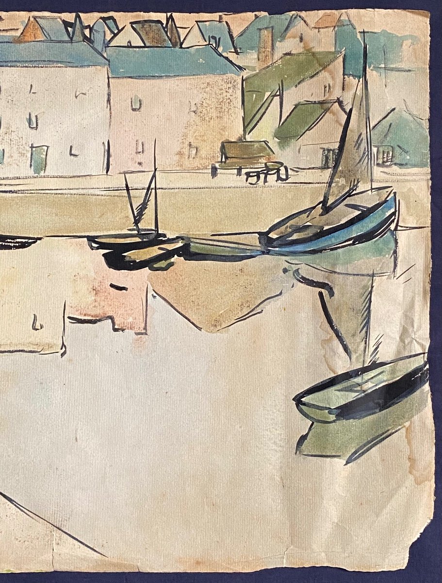 Louis Robert Antral (1895-1940) Watercolor On Paper Signed Le Port De Havre-photo-3
