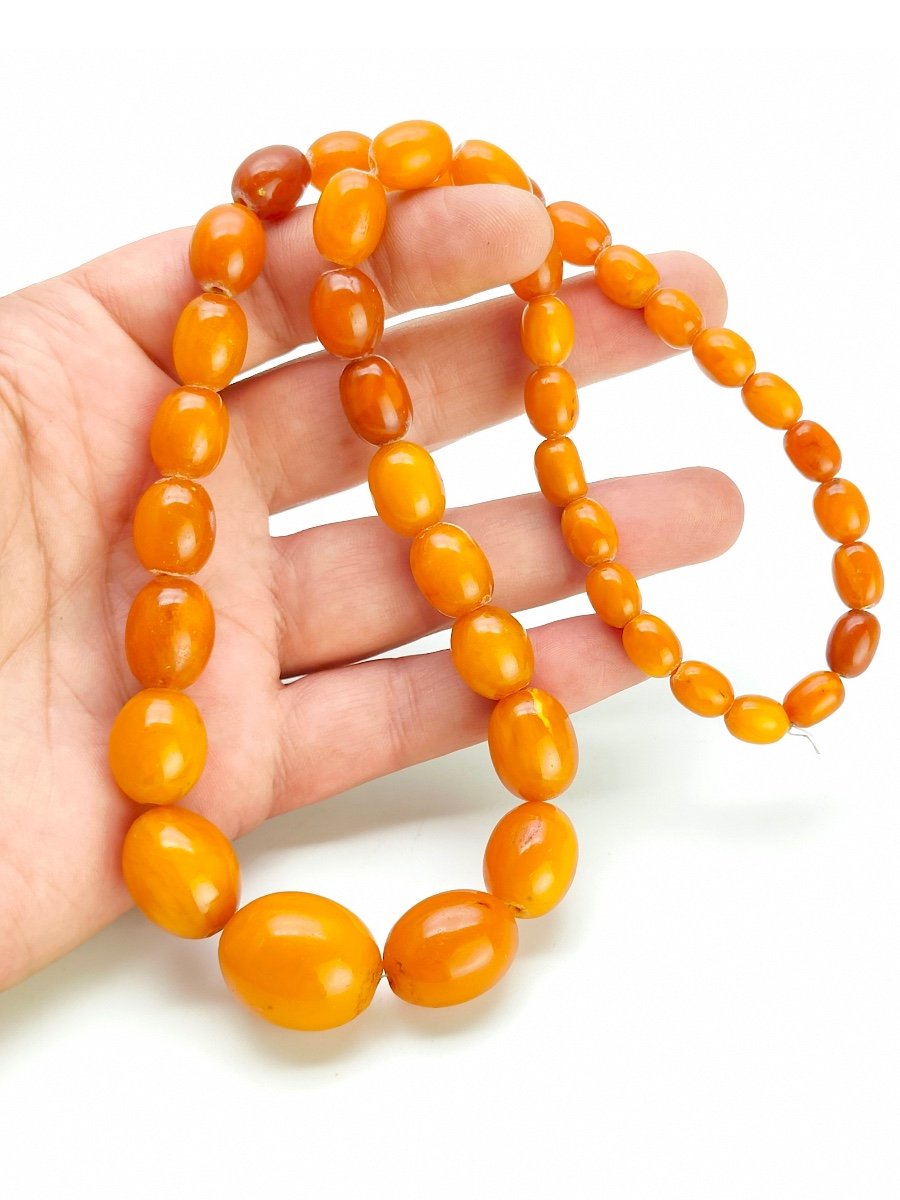 Collier 20 perles Ambre véritable de la mer Baltique. Chaine en acier Collier f