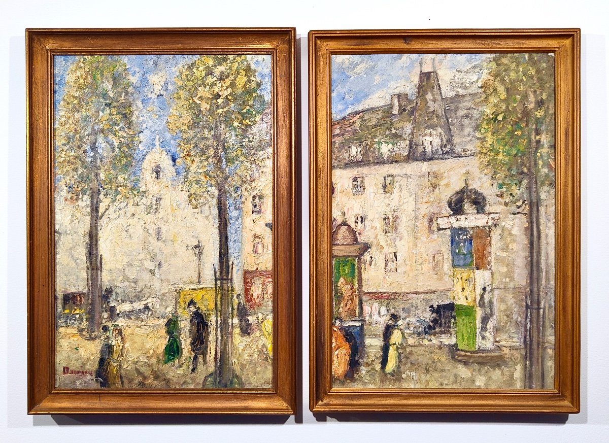 Antony Damien (1858-1943) Pair Of Oil On Panel "view Of Montmartre" In Paris