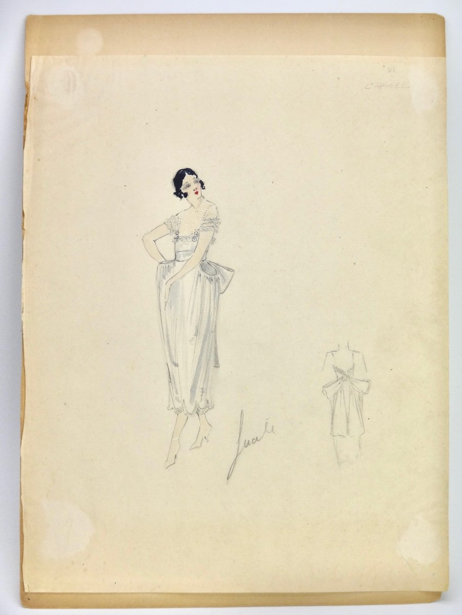 Attributed To Christian Bérard (1902 -1949) Fashion Sketch For The House Of Chanel 1930s-1940s (2)-photo-2