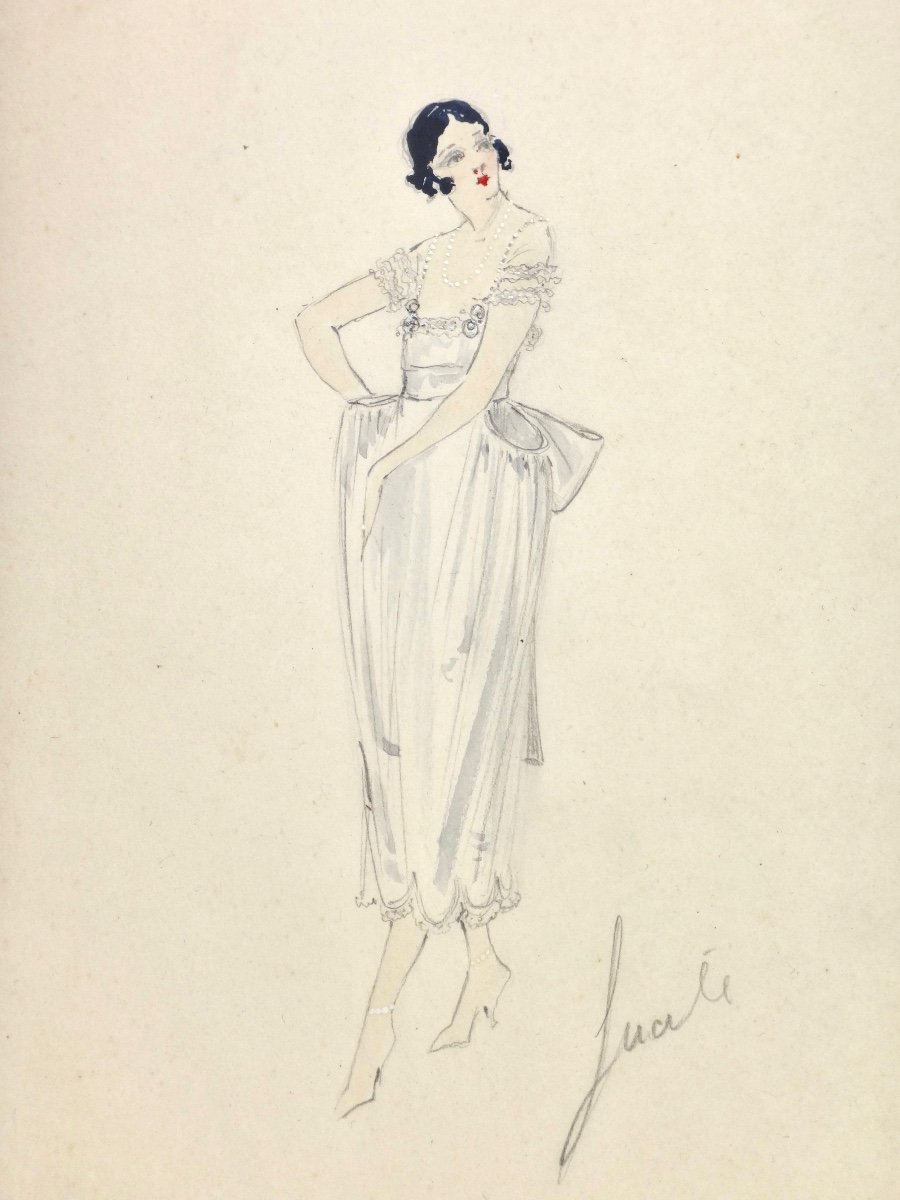 Attributed To Christian Bérard (1902 -1949) Fashion Sketch For The House Of Chanel 1930s-1940s (2)-photo-3