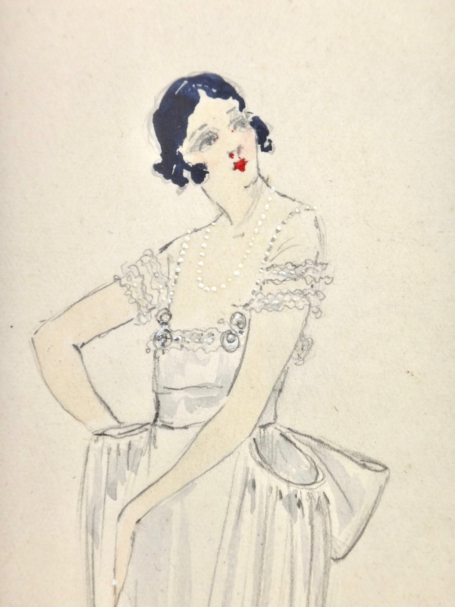 Attributed To Christian Bérard (1902 -1949) Fashion Sketch For The House Of Chanel 1930s-1940s (2)-photo-4