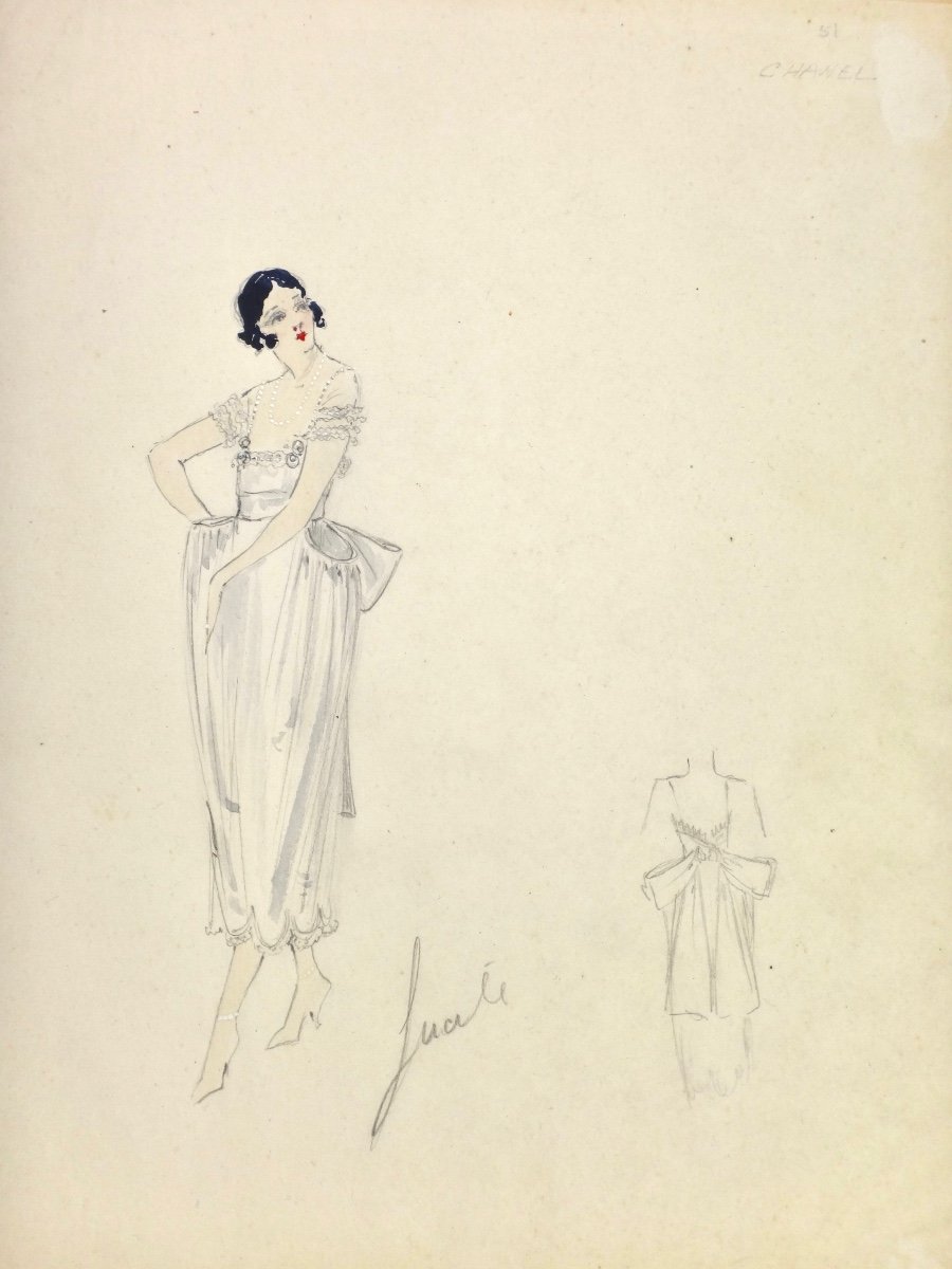 Attributed To Christian Bérard (1902 -1949) Fashion Sketch For The House Of Chanel 1930s-1940s (2)