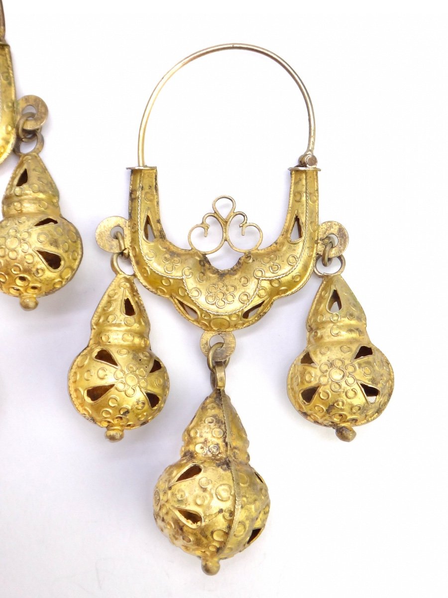 Pair Of Dormeuse Earrings In Silver Vermeil 19th Century Dubrovnick Ottoman Art -photo-2
