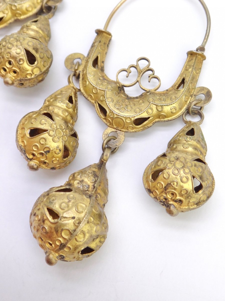 Pair Of Dormeuse Earrings In Silver Vermeil 19th Century Dubrovnick Ottoman Art -photo-3