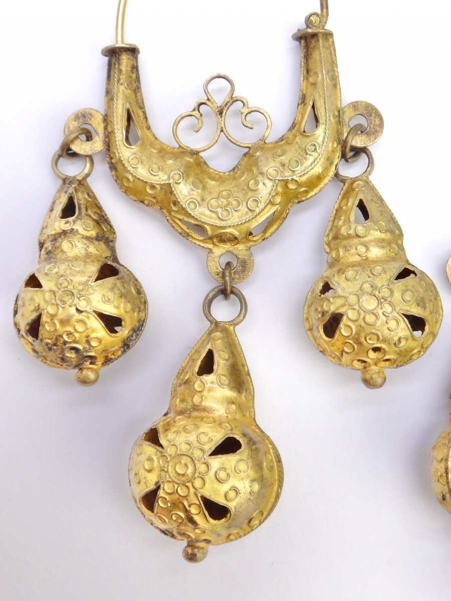 Pair Of Dormeuse Earrings In Silver Vermeil 19th Century Dubrovnick Ottoman Art -photo-1