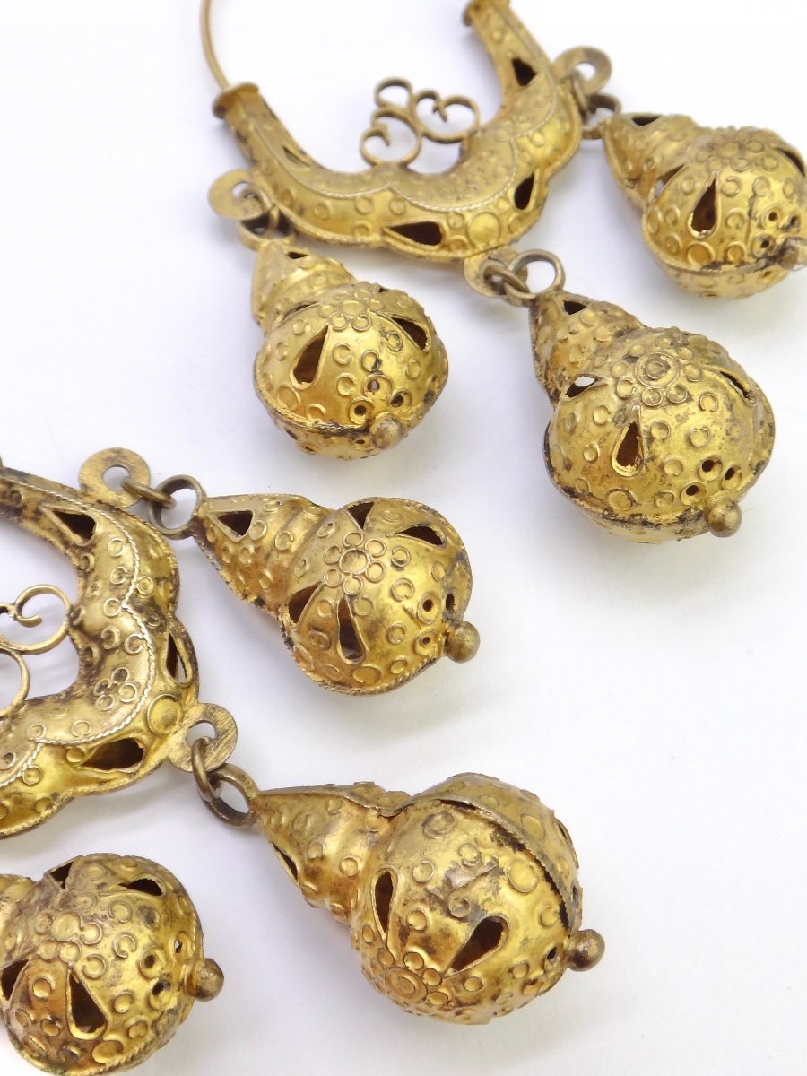 Pair Of Dormeuse Earrings In Silver Vermeil 19th Century Dubrovnick Ottoman Art -photo-5