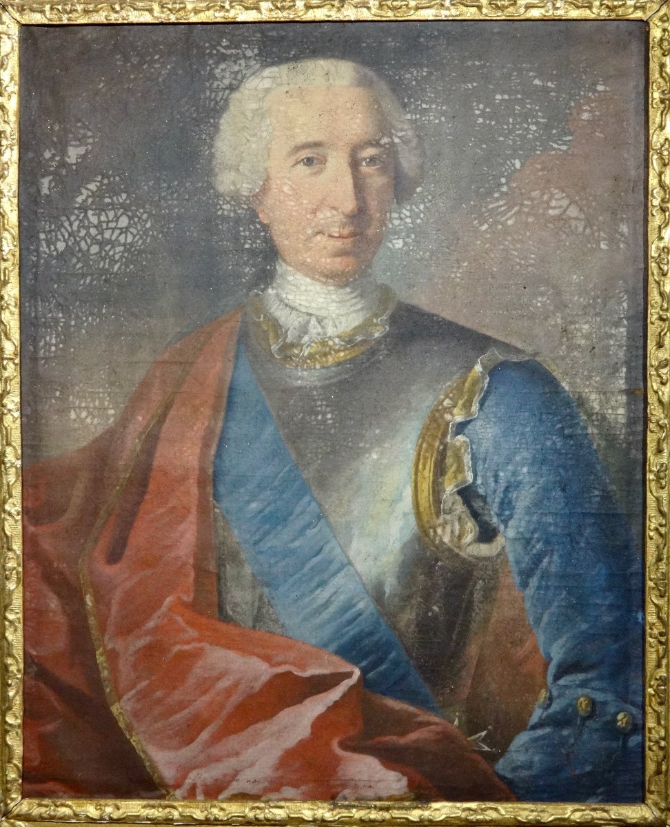 Important portrait de Nicolas Joseph Balthazar de Langlade cadre en bois doré et sculpté époque XVIIIe-photo-2