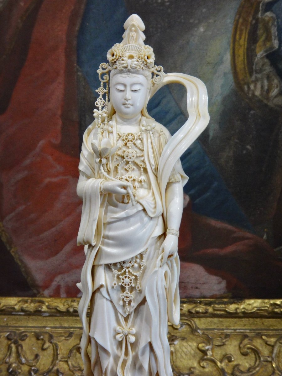 Grand Okimono en ivoire déesse Kannon période Meiji (1868-1912)-photo-2