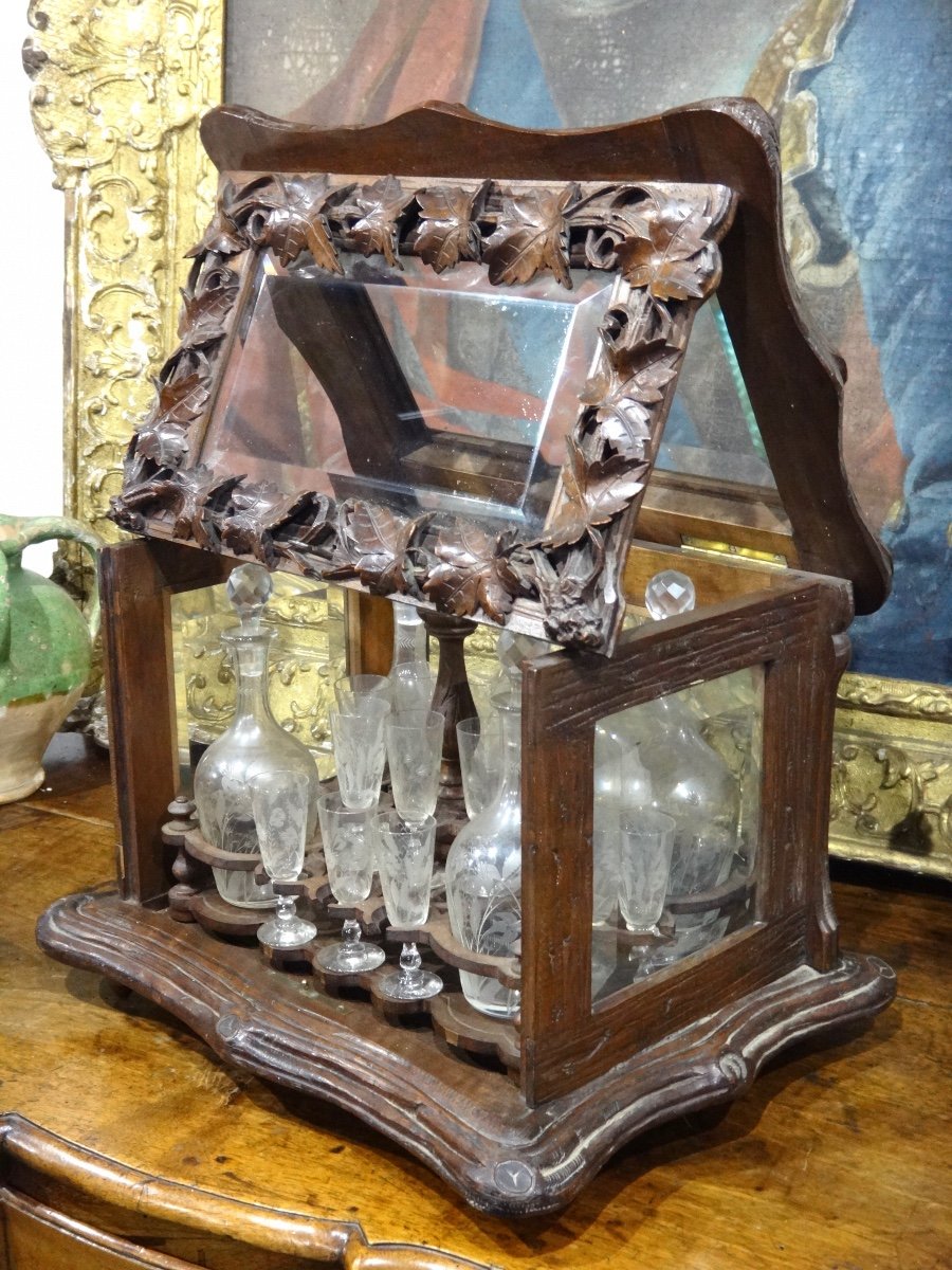 Liqueur Cellar In Carved Wood And Crystal From Saint Louis Black Forest 19th Century-photo-2