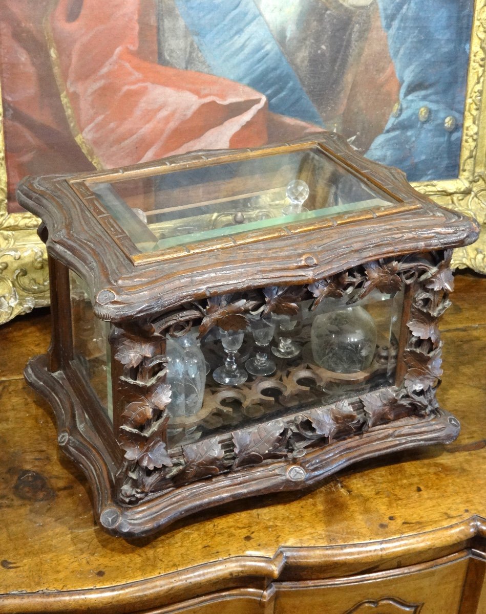 Liqueur Cellar In Carved Wood And Crystal From Saint Louis Black Forest 19th Century-photo-3