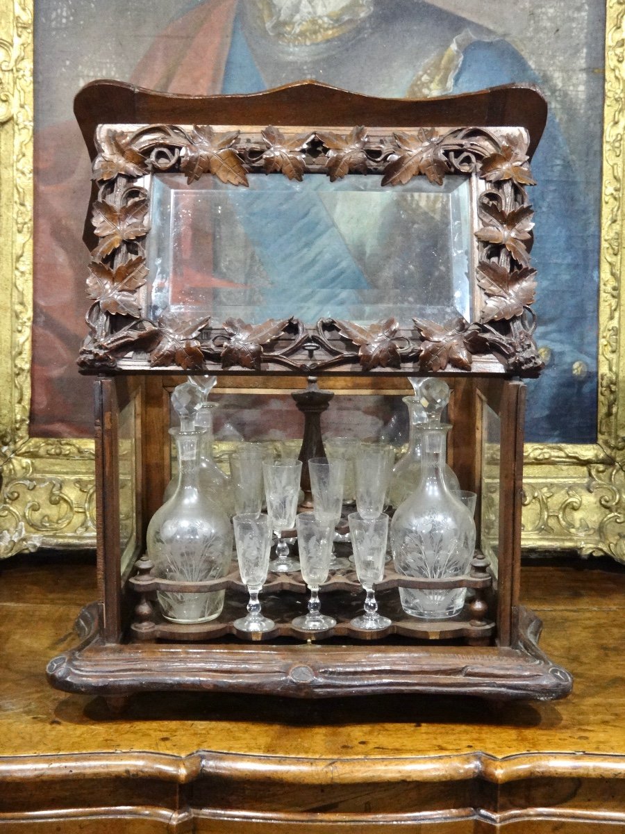 Liqueur Cellar In Carved Wood And Crystal From Saint Louis Black Forest 19th Century-photo-4